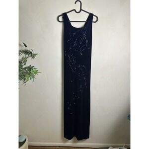 NWT Ronni Nicole Vtg Beaded Velvet Navy Blue‎ Maxi Dress Sz 12